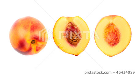 ripe nectarine isolated on white background. Top view. Flat lay pattern ripe nectarine isolated on white background. Top view. Flat lay pattern 46434059