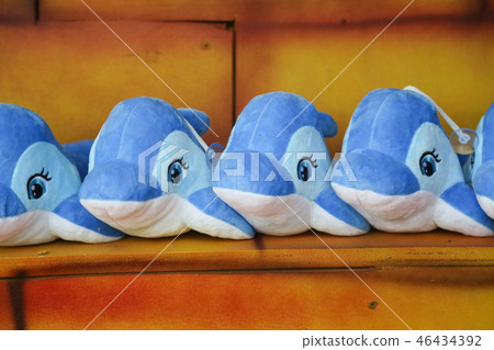 Soft toys for children on the counter of the store Soft toys for children on the counter of the store 46434392