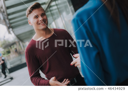 Friendly talks between male and female colleagues Friendly talks between male and female colleagues 46434929