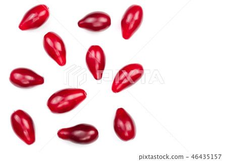 Red berries of cornel or dogwood isolated on white background with copy space for your text. Top Red berries of cornel or dogwood isolated on white background with copy space for your text. Top 46435157