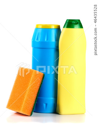 dishwashing detergent with sponge isolated on white background dishwashing detergent with sponge isolated on white background 46435528
