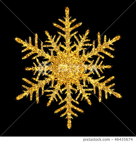 Gold shiny glitter snowflake on black background Gold shiny glitter snowflake on black background 46435674