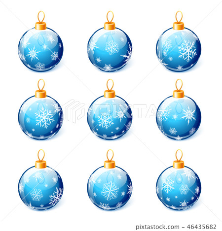 Set of blue Christmas balls isolated on white Set of blue Christmas balls isolated on white 46435682
