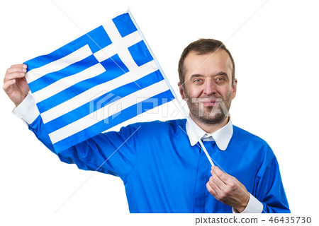 Happy man holding Greek flag Happy man holding Greek flag 46435730