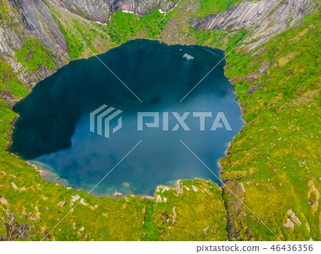 Aerial view on mountain lake, Lofoten islands Norway Aerial view on mountain lake, Lofoten islands Norway 46436356