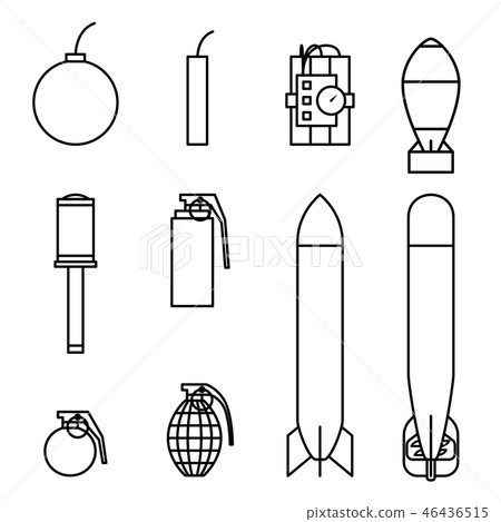 Bomb and missile icons outline stroke set black Bomb and missile icons outline stroke set black 46436515