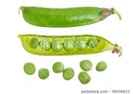 Fresh green pea pod isolated on white background. Top view. Flat lay 46436621