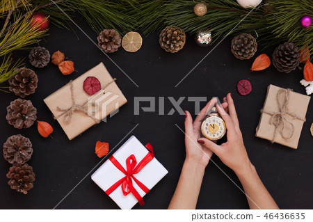Christmas background Christmas tree new year gifts decor decoration holiday winter hands Christmas background Christmas tree new year gifts decor decoration holiday winter hands 46436635