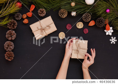 Christmas background Christmas tree new year gifts decor decoration holiday winter hands Christmas background Christmas tree new year gifts decor decoration holiday winter hands 46436636
