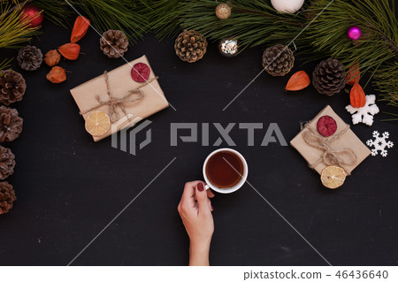 Christmas background Christmas tree new year gifts decor decoration holiday winter hands Christmas background Christmas tree new year gifts decor decoration holiday winter hands 46436640