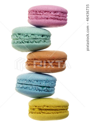 colored macaroons isolated on white background without a shadow closeup. Top view. Flat lay 46436735
