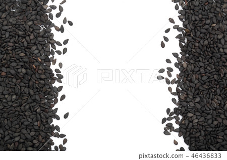 Black sesame seeds with copy space for your text isolated on white background top view 46436833