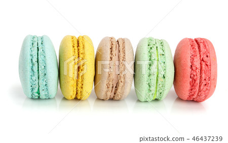 colorful macaroons isolated on white background closeup 46437239