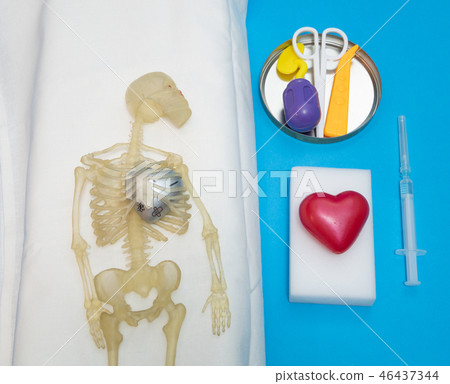human body skeleton with deceased heart surgery 46437344