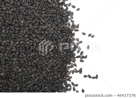 Black sesame seeds with copy space for your text isolated on white background top view 46437376