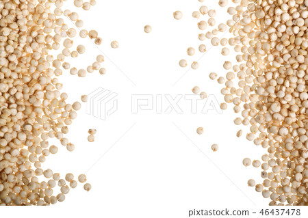 white quinoa seeds isolated on white background with copy space for your text. Top view white quinoa seeds isolated on white background with copy space for your text. Top view 46437478