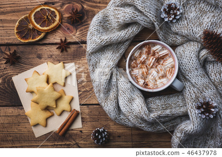 Christmas composition. Hot chocolate and cookies,  46437978