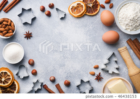 Ingredients for making cookies. Rolling pin cookie Ingredients for making cookies. Rolling pin cookie 46438153