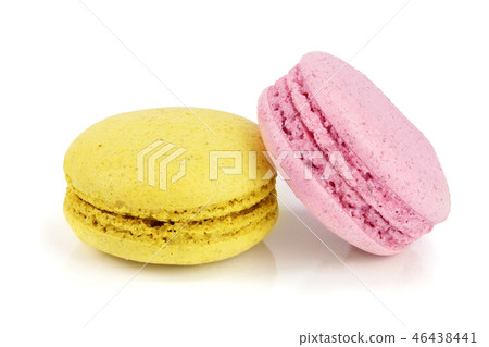 pink and yellow macaroon isolated on white background closeup pink and yellow macaroon isolated on white background closeup 46438441