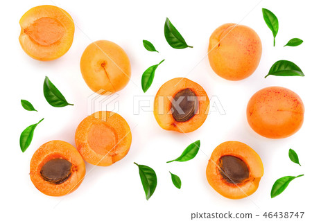 Apricot fruits isolated on white background. Top view. Flat lay pattern 46438747