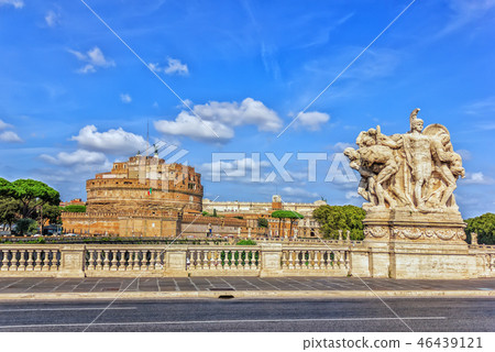 Castel Sant'Angelo and the statues on the Bridge of Vittorio Ema 46439121