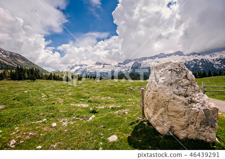Plateau of Montasio. Mountain range landscape Plateau of Montasio. Mountain range landscape 46439291
