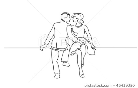 Couple woman and man sitting Continuous line 46439380