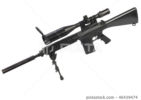 sniper rifle with bipod and supressor  46439474