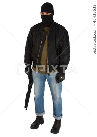 robber in black mask with shotgun robber in black mask with shotgun 46439632