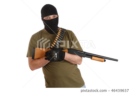 robber in black mask with shotgun robber in black mask with shotgun 46439637