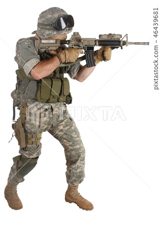 rifleman with assault rifle on white background rifleman with assault rifle on white background 46439681
