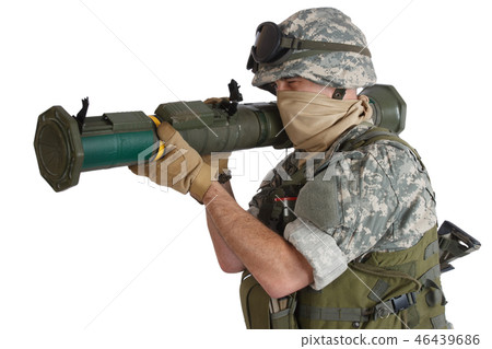 soldier with recoilless rocket gun isolated on white 46439686