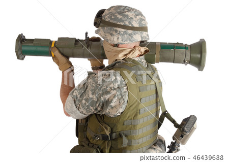soldier with recoilless rocket gun isolated on white soldier with recoilless rocket gun isolated on white 46439688