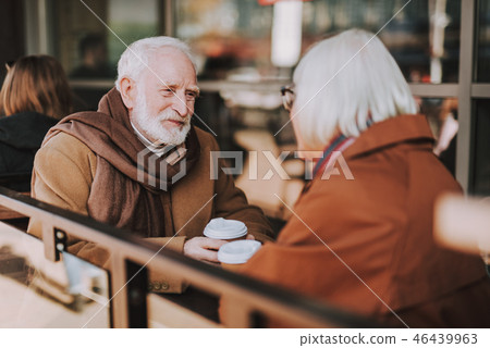 Happy senior couple having date at outdoor cafe 46439963