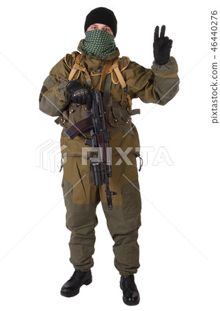 fighter with kalashnikov ak rifle with fighter with kalashnikov ak rifle with 46440276