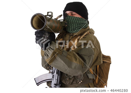 fighter with RPG rocket launcher isolated on white fighter with RPG rocket launcher isolated on white 46440280