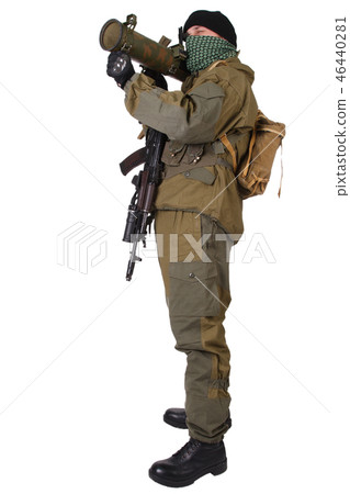 fighter with RPG rocket launcher isolated on white 46440281