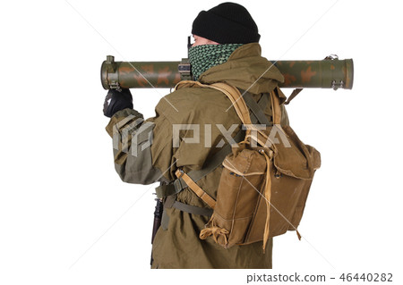 fighter with RPG rocket launcher isolated on white 46440282