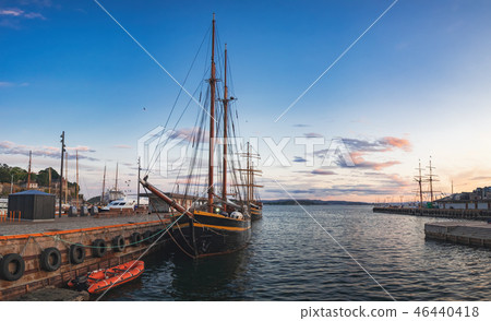 Old Town pier with sailing ship in Oslo, Norway 46440418