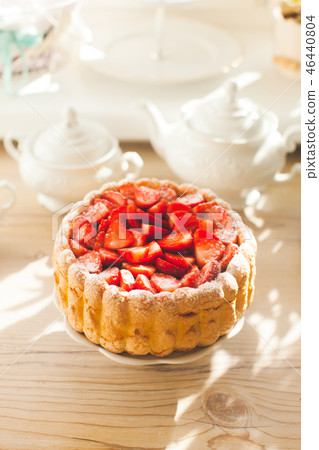 Sweet cake Strawberry charlotte close-up on the table 46440804