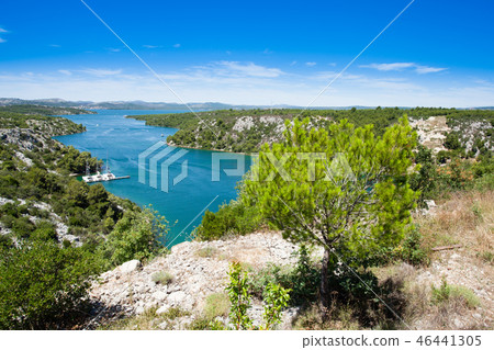 Top view landscape with mountains and river at Krka National park, Croatia. Top view landscape with mountains and river at Krka National park, Croatia. 46441305