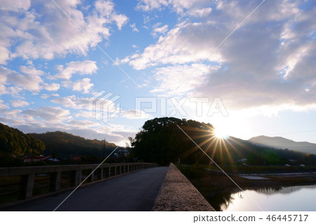 Landscape with sunrise and bridge 46445717