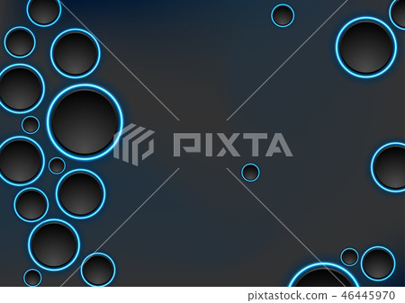 Black blue neon circles abstract tech background - Stock Illustration ...