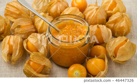 Golden berry or cape gooseberry jam in jar 46447326