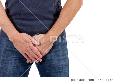 Man holding his urethra in pain. Men problems on 46447438