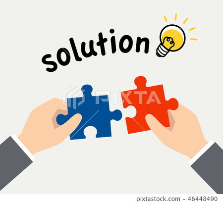 Puzzle and businessman's hand solution image Puzzle and businessman's hand solution image 46448490