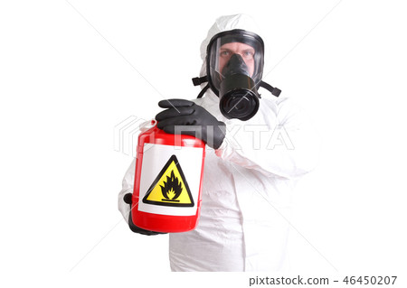 Man in hazardous materials suit isolated on white Man in hazardous materials suit isolated on white 46450207