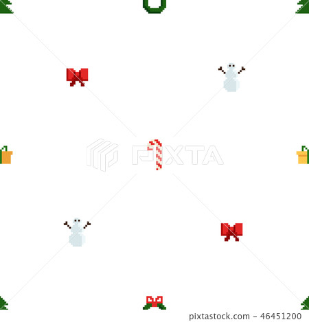 Colorful Pixel Pattern with Christmas Elements. Atcade games style Colorful Pixel Pattern with Christmas Elements. Atcade games style 46451200