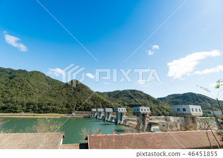 Landscape of small hydroelectric power plant in Yoshii River (Okayama Prefecture) 46451855