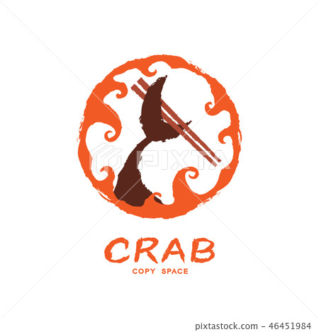 Fish tail holding chopsticks in wave frame circle Fish tail holding chopsticks in wave frame circle 46451984
